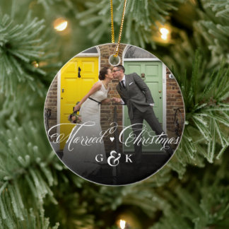 Mr. und Mrs. Verheiratet First Christmas Foto Wedd Keramikornament