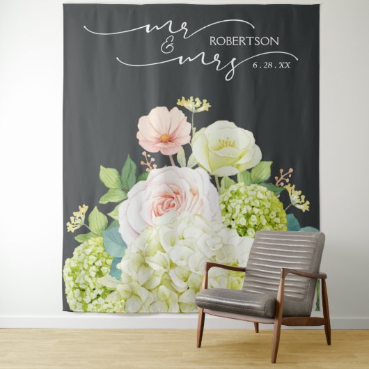 Mr. und Mrs. Wedding Backdrop Banner Wandteppich (Beispiel)
