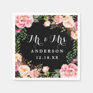 Mr. und Mrs Wedding Classy Pink Blume Wreath Serviette