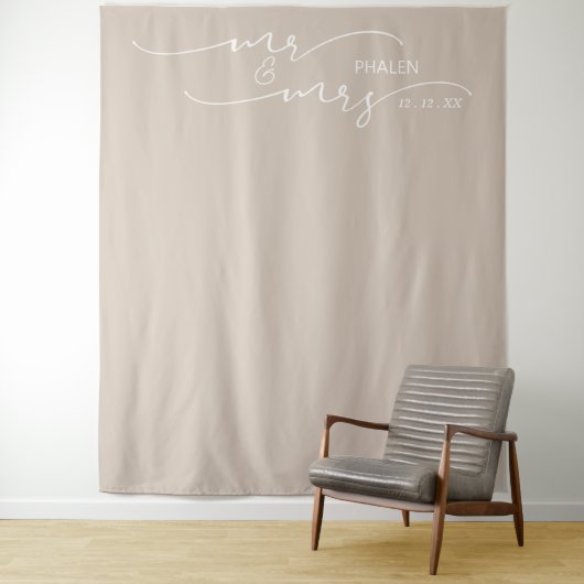 Mr. und Mrs. Wedding Foto Beige Banner Wandteppich (Beispiel)