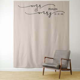 Mr. und Mrs. Wedding Foto Beige Banner Wandteppich