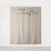 Mr. und Mrs. Wedding Foto Beige Banner Wandteppich (Vorderseite)