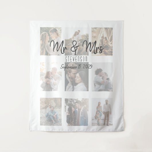 Mr. und Mrs. Wedding Foto Collage Tapestry Wandteppich (Vorderseite)