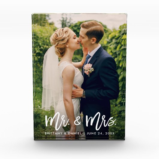 Mr. und Mrs. Wedding Modern Brush Script Fotoblock (Vorderseite)