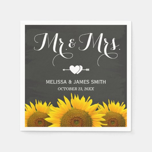 Mr. und Mrs Wedding Sunflowers Chalkboard Elegant Serviette (Vorderseite)