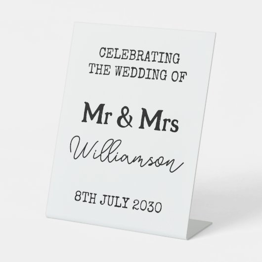 Mr. und Mrs. Wedding Welcome Tabletop Unterschrift Sockelschild (Vorderseite)