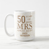 Mrs Always Right Fun 50 Jahre Jubiläum Gold Hearts Kaffeetasse (Links)