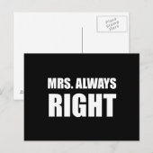 Mrs Always Right Funny Couple Set Postkarte (Vorne/Hinten)