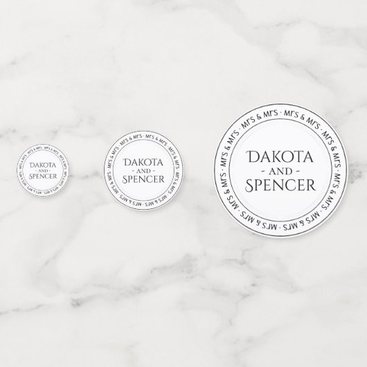 Mrs. and Mrs Simple Modern Schwarz-weiß Party Konfetti (Vorderseiten)