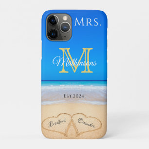 Mrs. Beach Wedding Hearts in Sand Family Monogram Case-Mate iPhone Hülle