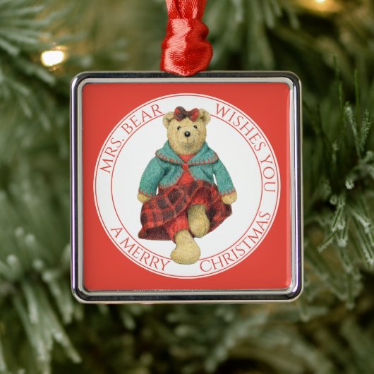 MRS. BEAR Premium Square Ornament + Text (Baum)