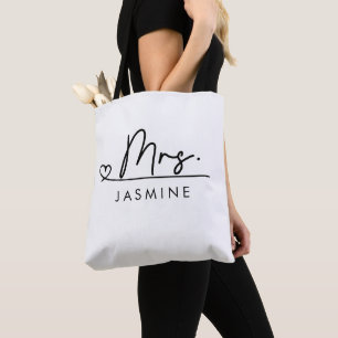 Mrs. Black Modern Script Custom Wedding Monogram Tasche