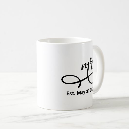 Mrs. Black Modern Script Custom Wedding neu Kaffeetasse (VorderseiteRechts)