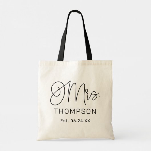 Mrs. Black Modern Script Custom Wedding neu Tragetasche (Rückseite)