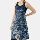 Mrs Chef Typography Indigo French Toile Floral Schürze (InSitu)