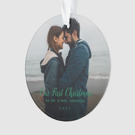 Mrs. Christmas First Verheiratet Double Sided Foto Ornament (Vorderseite)