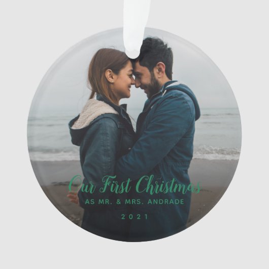 Mrs. Christmas First Verheiratet Double Sided Foto Ornament (Vorderseite)