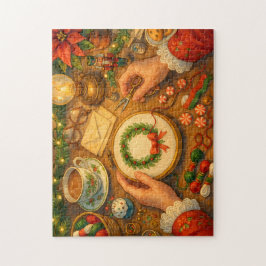 Mrs. Claus Christmas Craft Holiday Sewing Scene Puzzle