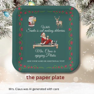 Mrs. Claus genießt Pilates Name Pappteller