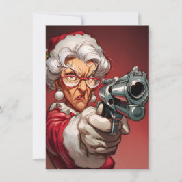 Mrs Claus has a Gun Funny Christmas Cards Feiertagskarte