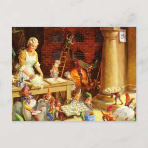 Mrs. Claus & Santa's Elves Bake Weihnachtskekse Feiertagspostkarte