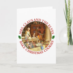 Mrs. Claus und Santas Elfen backen Weihnachtsplätz Feiertagskarte
