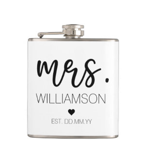 Mrs. Elegant Benutzerdefinierter Name Hochzeit Ges Flachmann