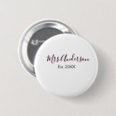 Mrs. Familienname Vorname schwarz pink est Jahr mo Button (Vorne & Hinten)