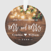 Mrs. First Christmas Rustic String Lights Foto Ornament (Vorderseite)