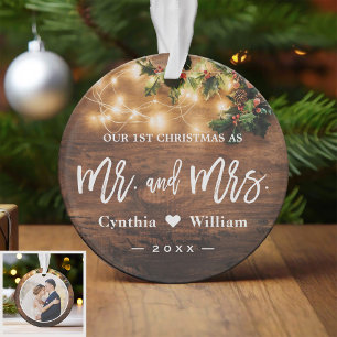 Mrs. First Christmas Rustic String Lights Foto Ornament