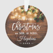 Mrs. First Christmas Rustic String Lights Foto Ornament (Vorderseite)