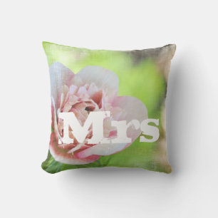 Mrs. Garden Wedding Floral Pink Peony Pillow Kissen