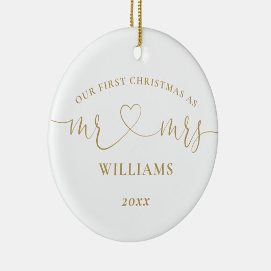 Mrs. Gold Liebe Herzstück Unser erstes Weihnachtsf Keramik Ornament (Rechts)