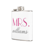 Mrs Hot Pink Moderne Hochzeit Benutzerdefinierter Flachmann (Links)
