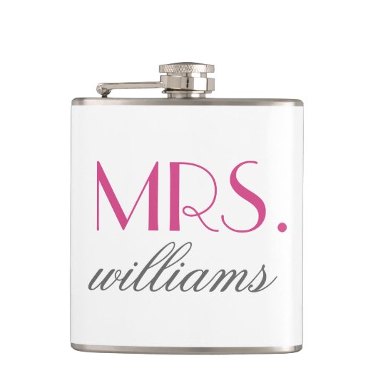 Mrs Hot Pink Moderne Hochzeit Benutzerdefinierter Flachmann (Vorderseite)