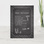 Mrs. Hughes, Mathelehrerin Weihnachten Personalisi<br><div class="desc">Dieses Chalkboard-Aussehen Weihnachtskarte ist perfekt,  um an Ihren Mathematiklehrer zu senden! Mathematik Probleme füllen das Board,  und der Name des Mathematiklehrers wird seine Karte personalisieren! Schicken Sie von einer Person oder einer Gruppe.</div>