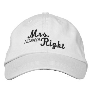 Mrs. Immer right Scroll Text schwarz und weiß Bestickte Kappe