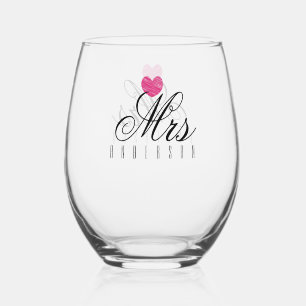 Mrs Modern Script Benutzerdefinierte Hochzeit Weinglas Ohne Stiel