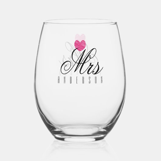 Mrs Modern Script Benutzerdefinierte Hochzeit Weinglas Ohne Stiel (Vorderseite)