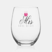 Mrs Modern Script Benutzerdefinierte Hochzeit Weinglas Ohne Stiel (Rückseite)