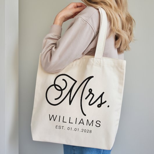 Mrs Modern Script Custom Wedding Newlywed Gift Tragetasche