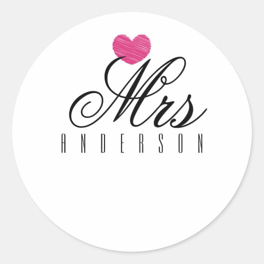 Mrs. Modern Script Custom Wedding Runder Aufkleber (Vorderseite)