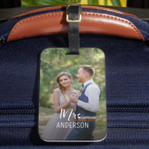 Mrs. Monogram Hochzeitspaar Foto-Geschenk Gepäckanhänger