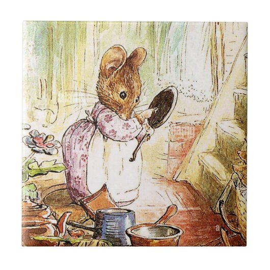 "Mrs Mouse Cleans Pots and Pans" von Beatrix Potte Fliese (Vorderseite)