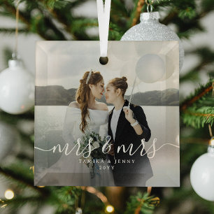 Mrs & Mrs Neuvermählte Foto Weihnachts Schriftzug Ornament Aus Glas