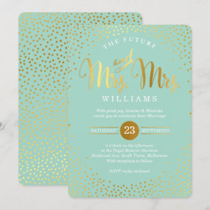 MRS & MRS STILVOLLE HOCHZEIT Gold Konfetti Minze Einladung