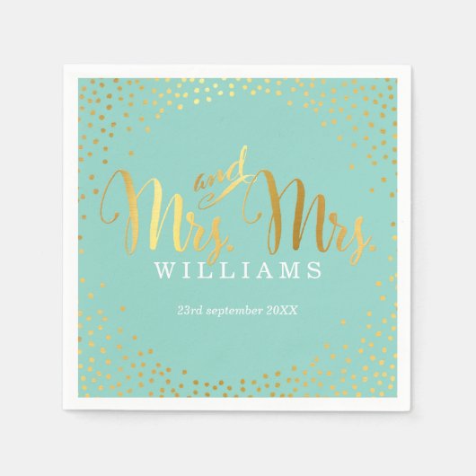 MRS & MRS STYLISH WEDDING TABLE confetti Goldminze Serviette (Vorderseite)