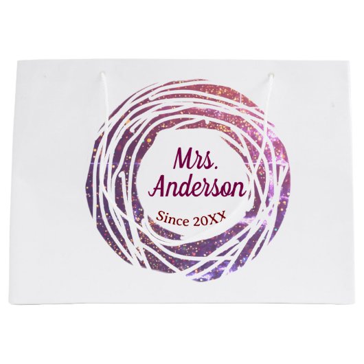 Mrs name pink mauve border since year wedding brid große geschenktüte (Vorderseite)