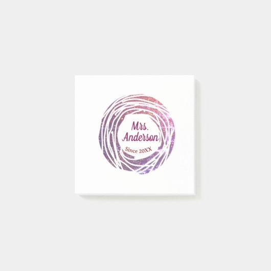Mrs name pink mauve border since year wedding brid post-it klebezettel (Vorderseite)
