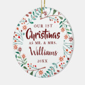 Mrs. Our First Christmas Holiday Floral Foto Keramik Ornament (Links)